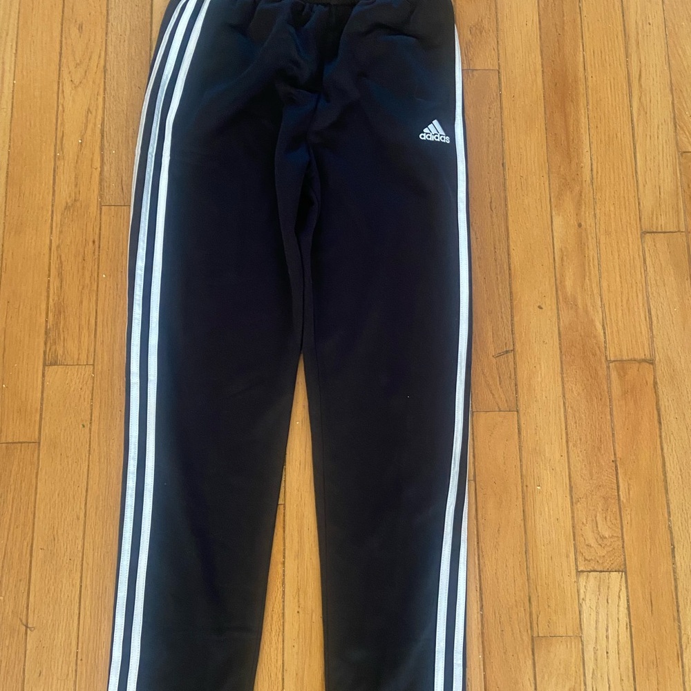 Adidas Black and White Sweatpants with Signature Stripes